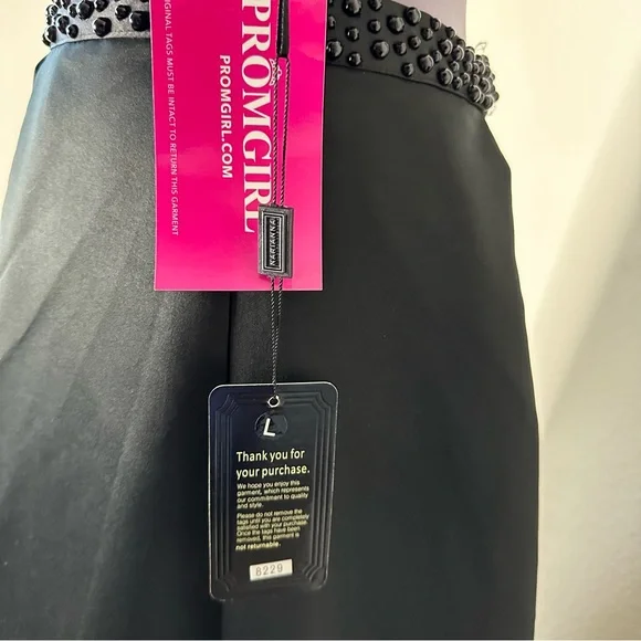 NWT Black Full Length Satin Beaded Two-Piece Formal Gown - Picture 9 of 16